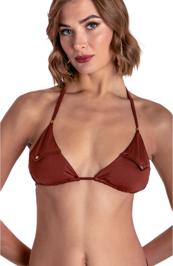 TOP BIKINI TRIANGOLO IMBOTTITO CON TASCHINO TINTA UNITA