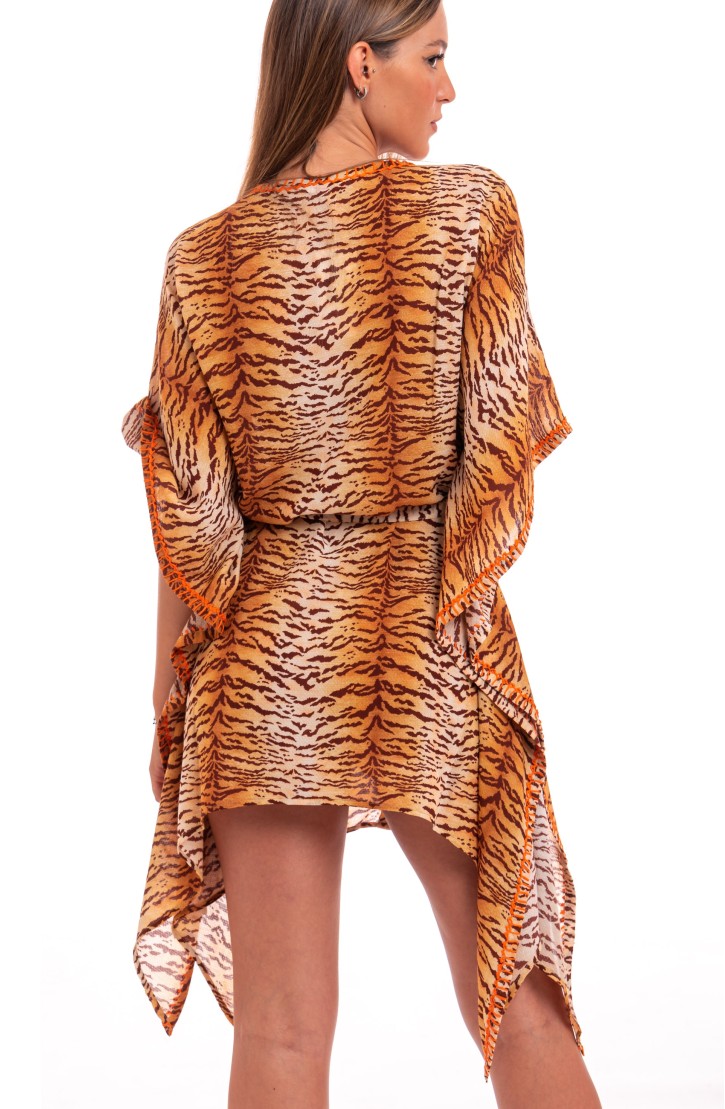 Viscose Muslin Tiger Print Poncho