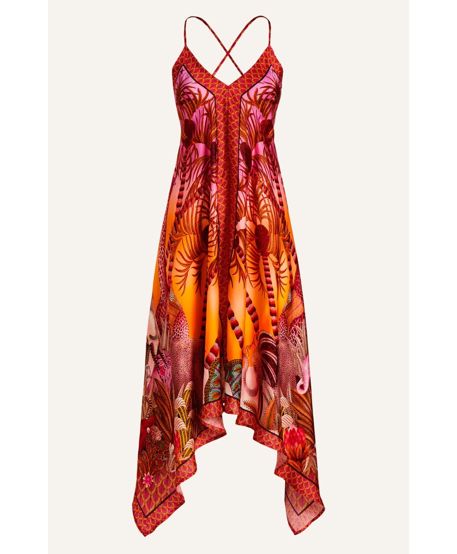 Palm Paradise Viscose Satin Foulard Dress