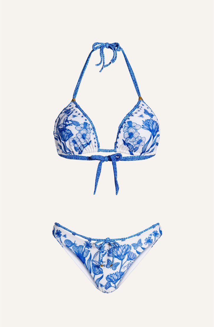 Bikini Triangle Padded Slip Culotte Woven Net Fabric Honeycomb Print Prince Light Blue
