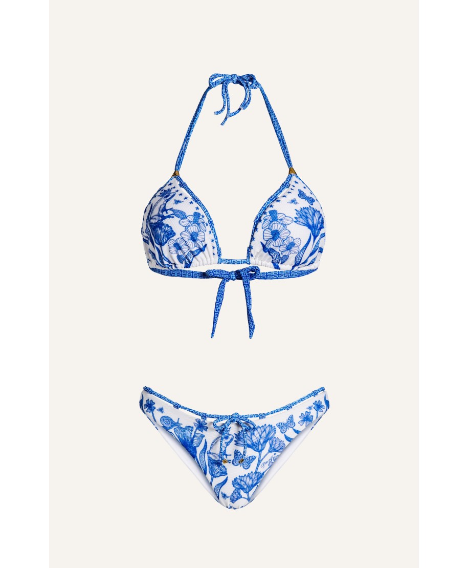 Bikini Triangle Padded Slip Culotte Woven Net Fabric Honeycomb Print Prince Light Blue