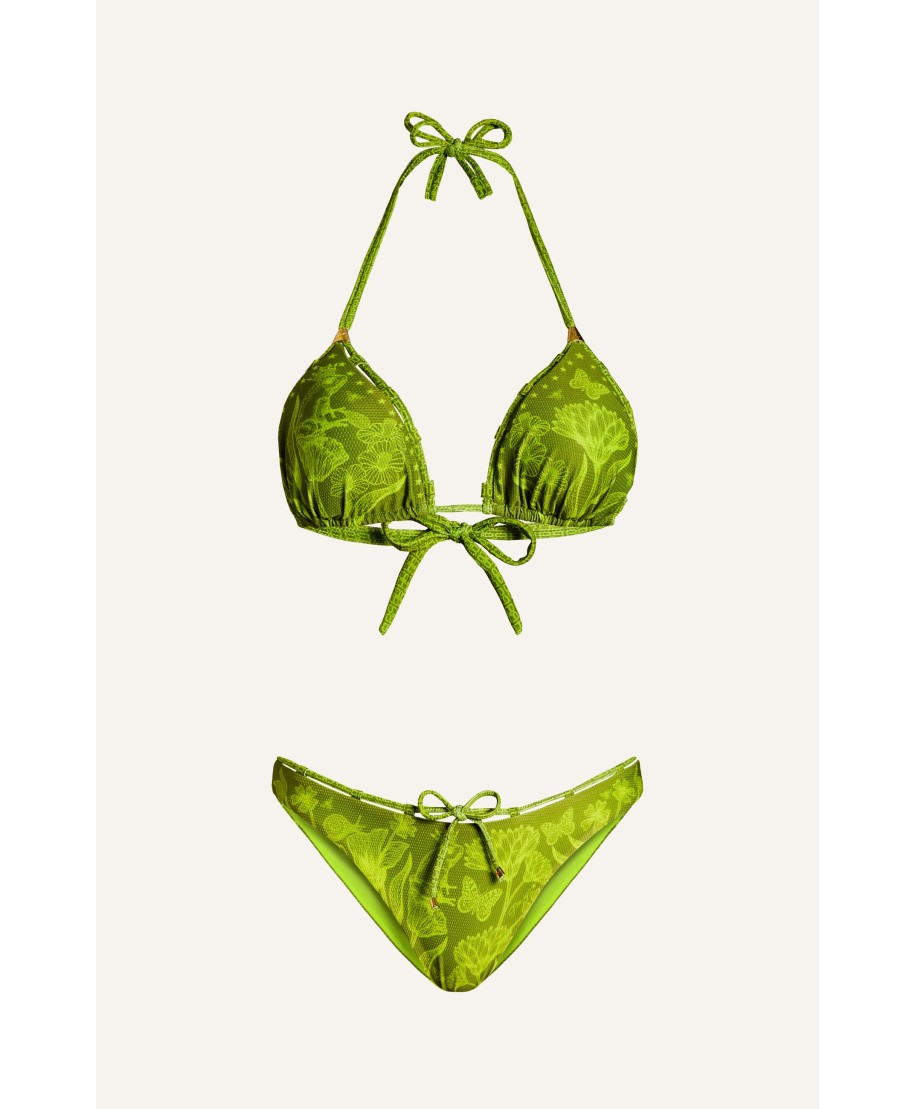 Bikini Triangle Padded Slip Culotte Woven Net Fabric Honeycomb Print Prince Light Blue