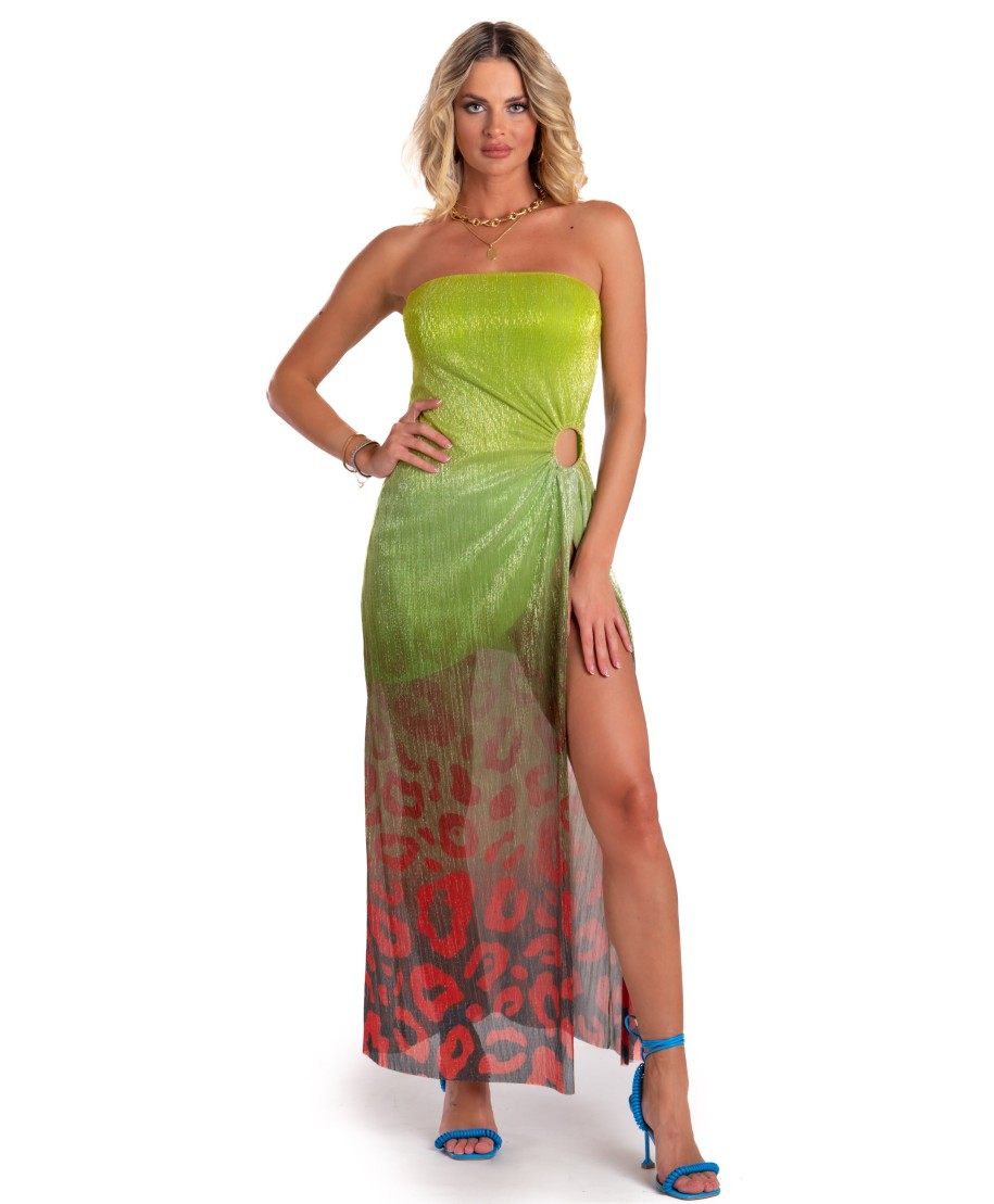 Off-Shoulders Long Dress With Anella Crepon Lamé Print Macula Degradé