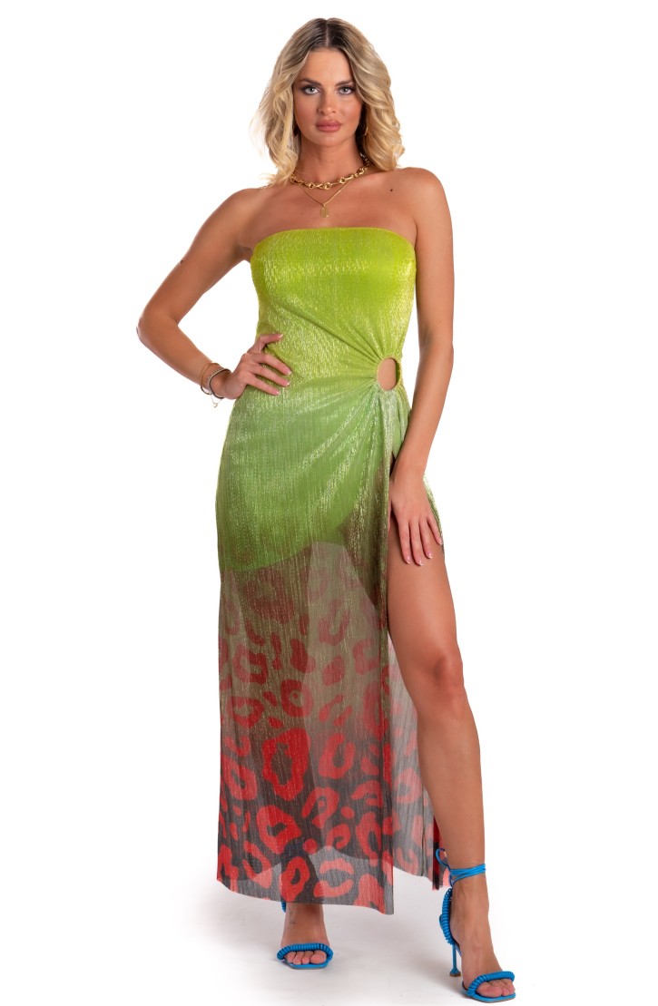 Off-Shoulders Long Dress With Anella Crepon Lamé Print Macula Degradé