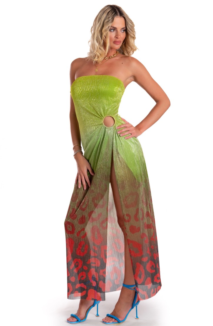 Off-Shoulders Long Dress With Anella Crepon Lamé Print Macula Degradé