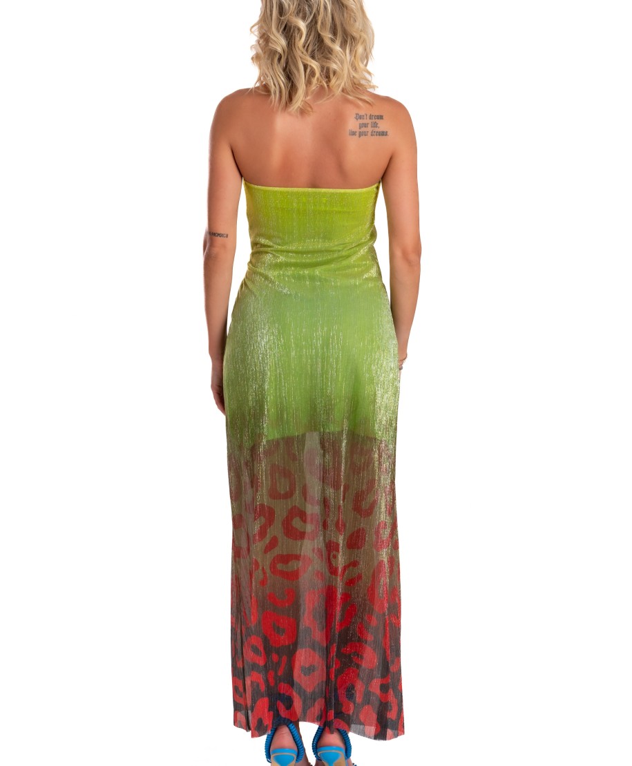 Off-Shoulders Long Dress With Anella Crepon Lamé Print Macula Degradé