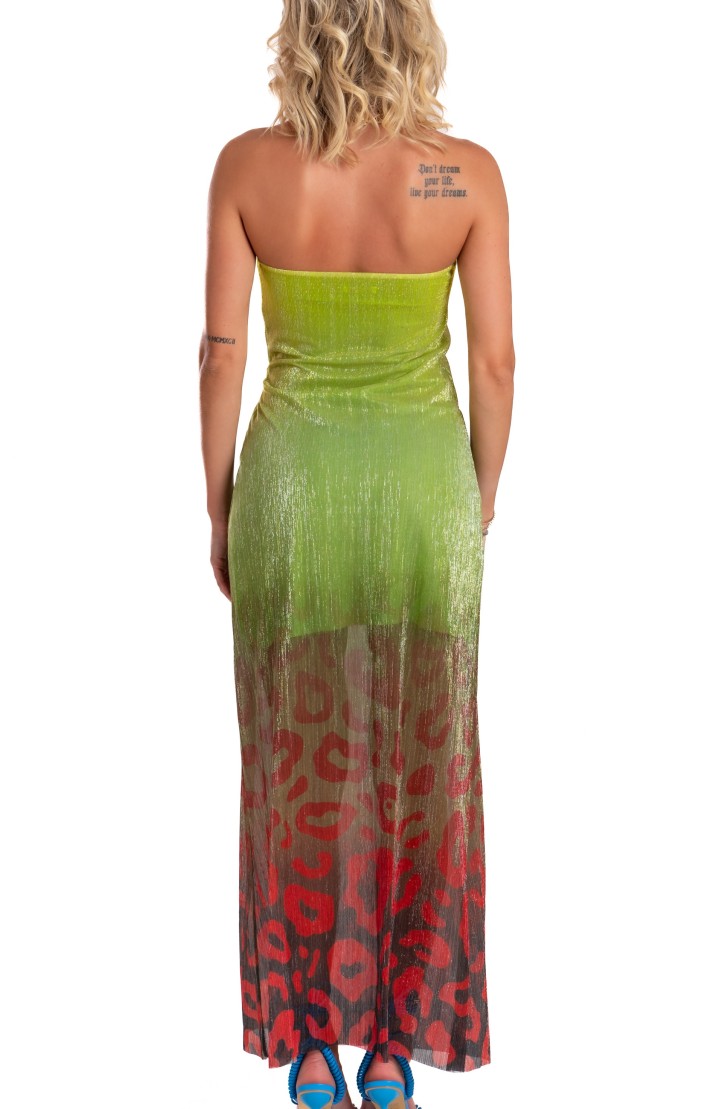 Off-Shoulders Long Dress With Anella Crepon Lamé Print Macula Degradé