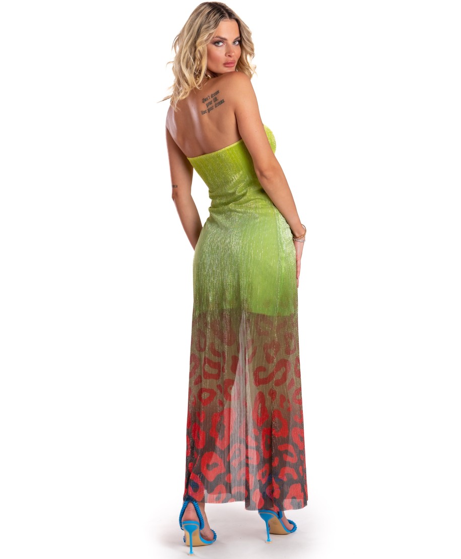 Off-Shoulders Long Dress With Anella Crepon Lamé Print Macula Degradé