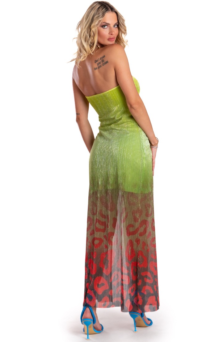 Off-Shoulders Long Dress With Anella Crepon Lamé Print Macula Degradé