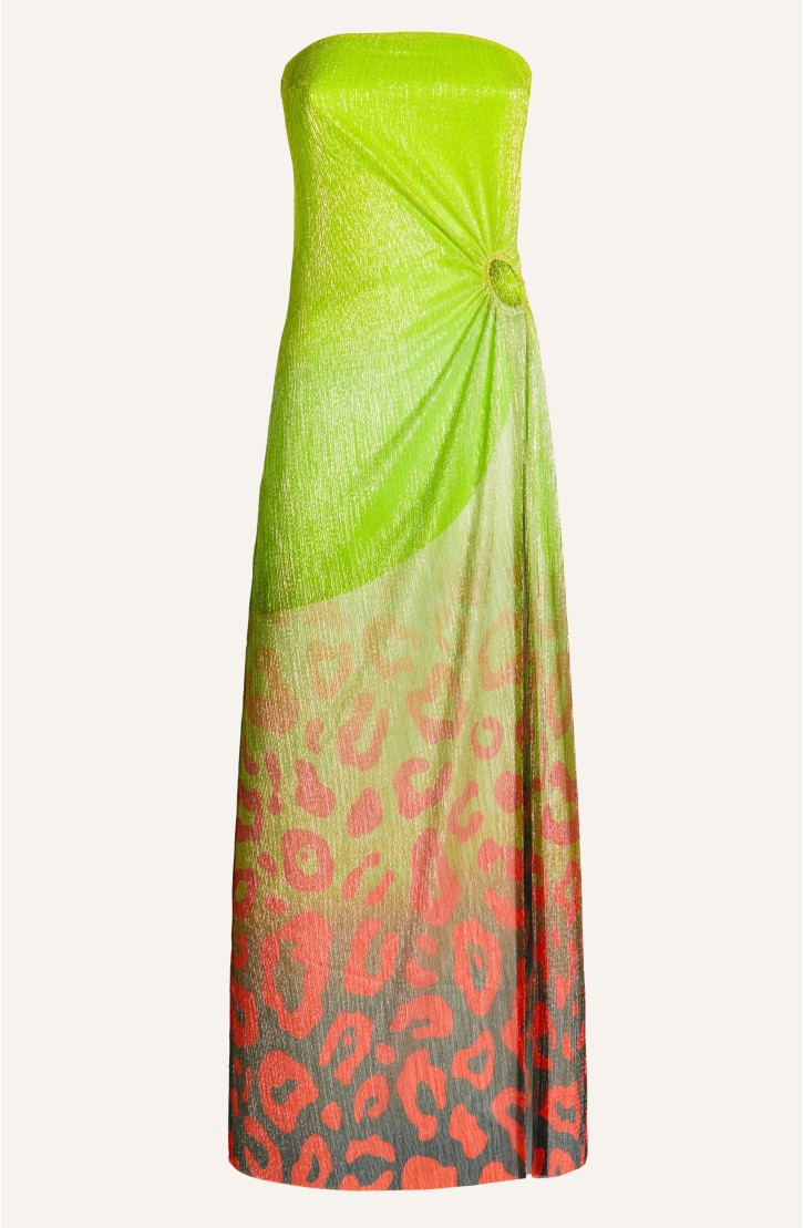 Off-Shoulders Long Dress With Anella Crepon Lamé Print Macula Degradé