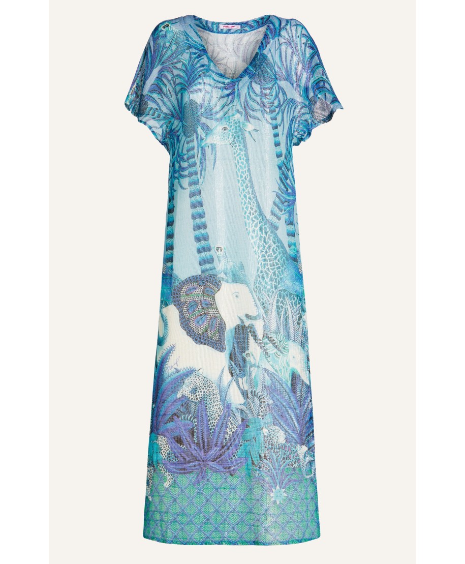 Palm Paradise Cotton Laminated Gauze Long Dress