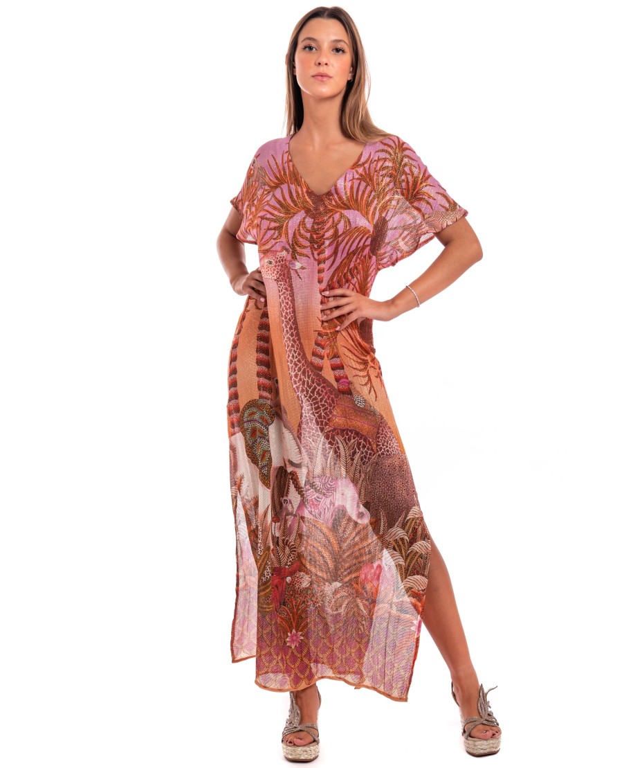 Palm Paradise Cotton Laminated Gauze Long Dress