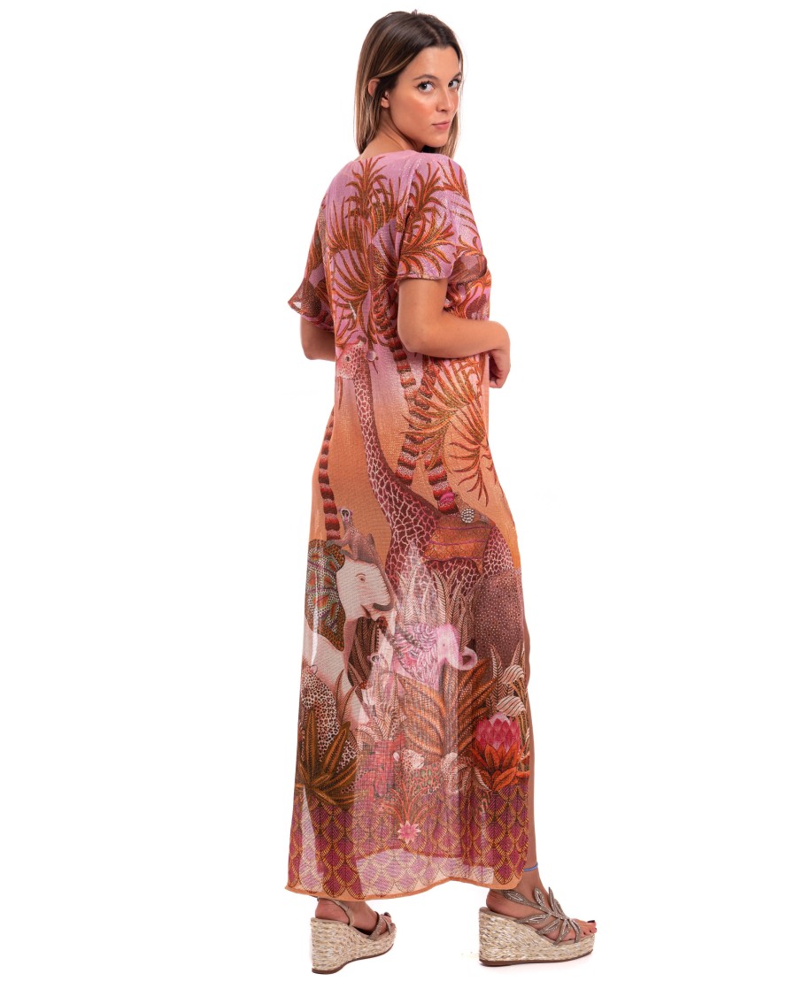 Palm Paradise Cotton Laminated Gauze Long Dress
