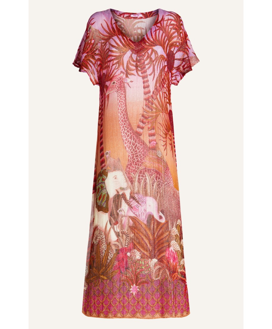Palm Paradise Cotton Laminated Gauze Long Dress