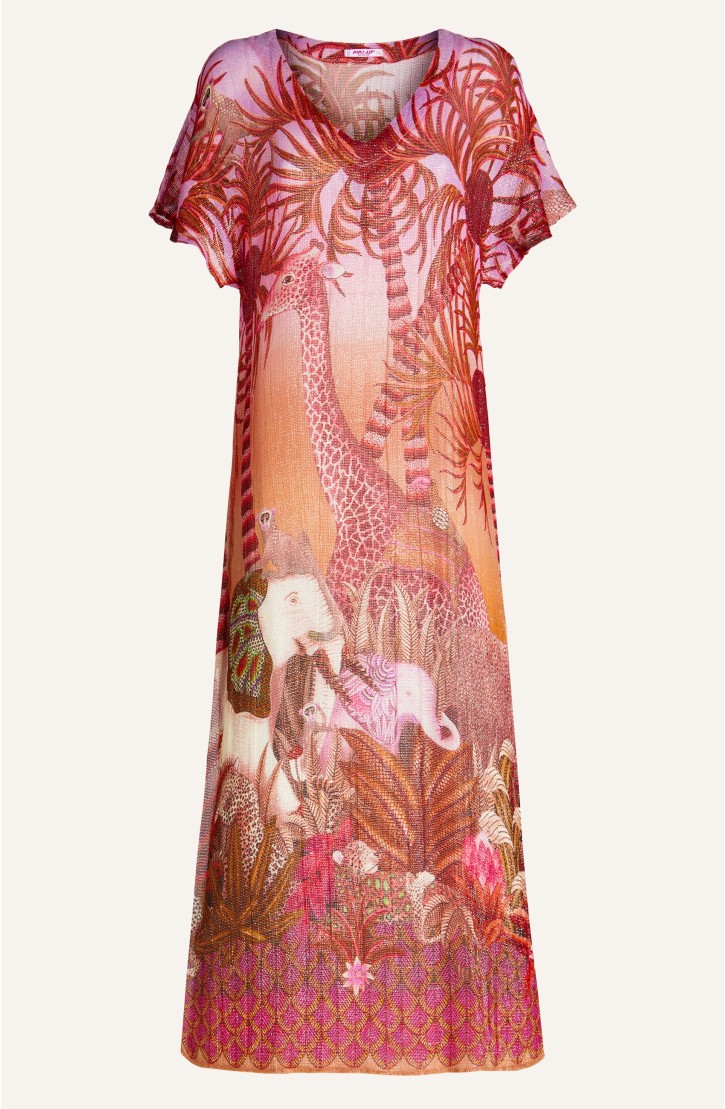 Palm Paradise Cotton Laminated Gauze Long Dress