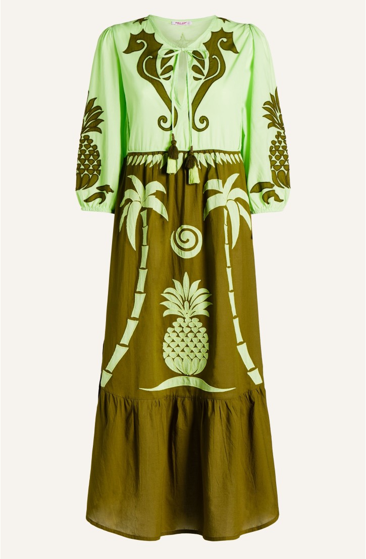 Pineapple Patch Cotton Long Sleeve Embroidered Dress
