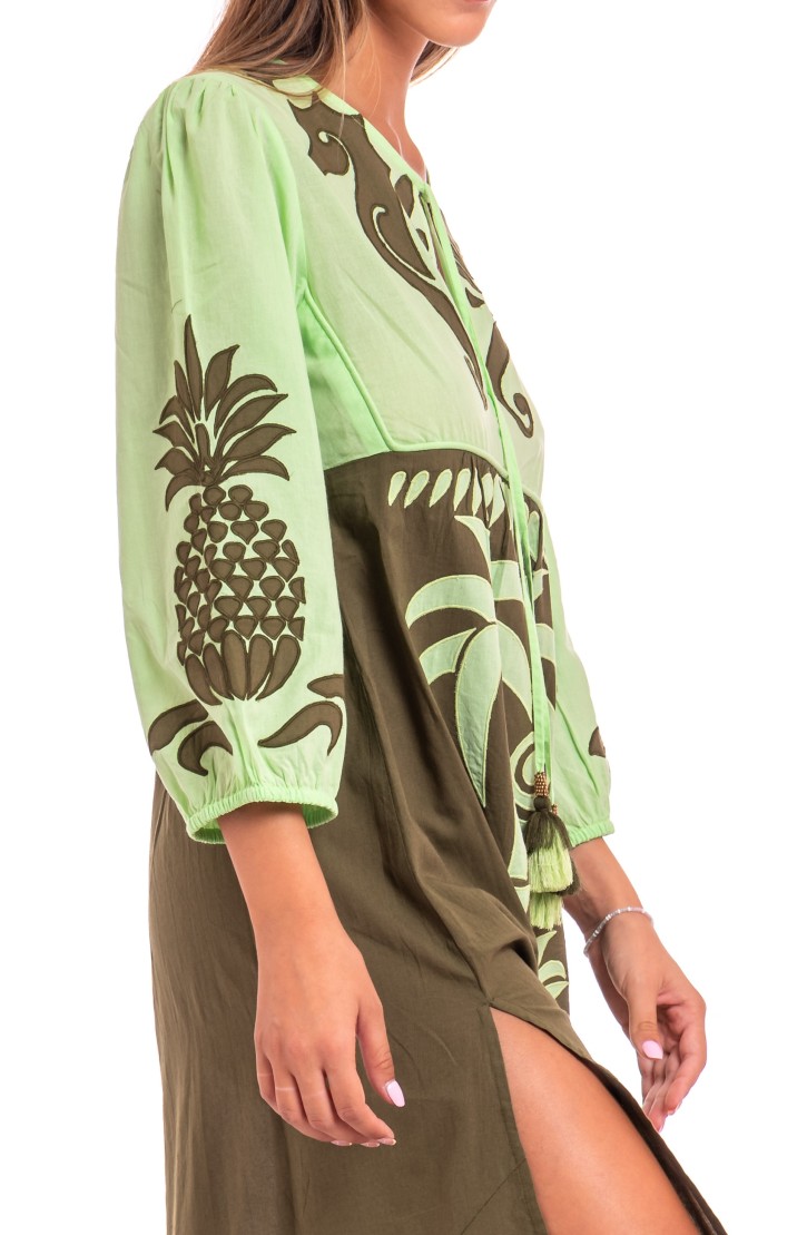 Pineapple Patch Cotton Long Sleeve Embroidered Dress