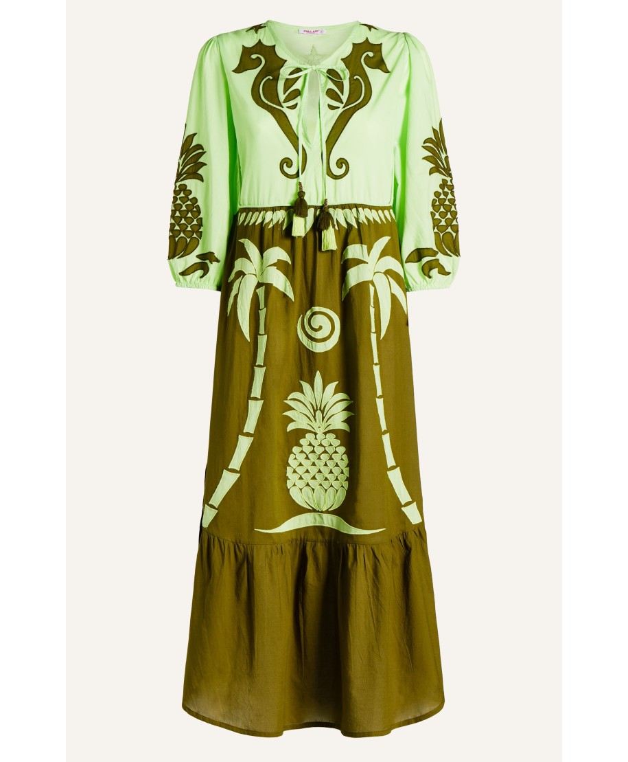 Pineapple Patch Cotton Long Sleeve Embroidered Dress