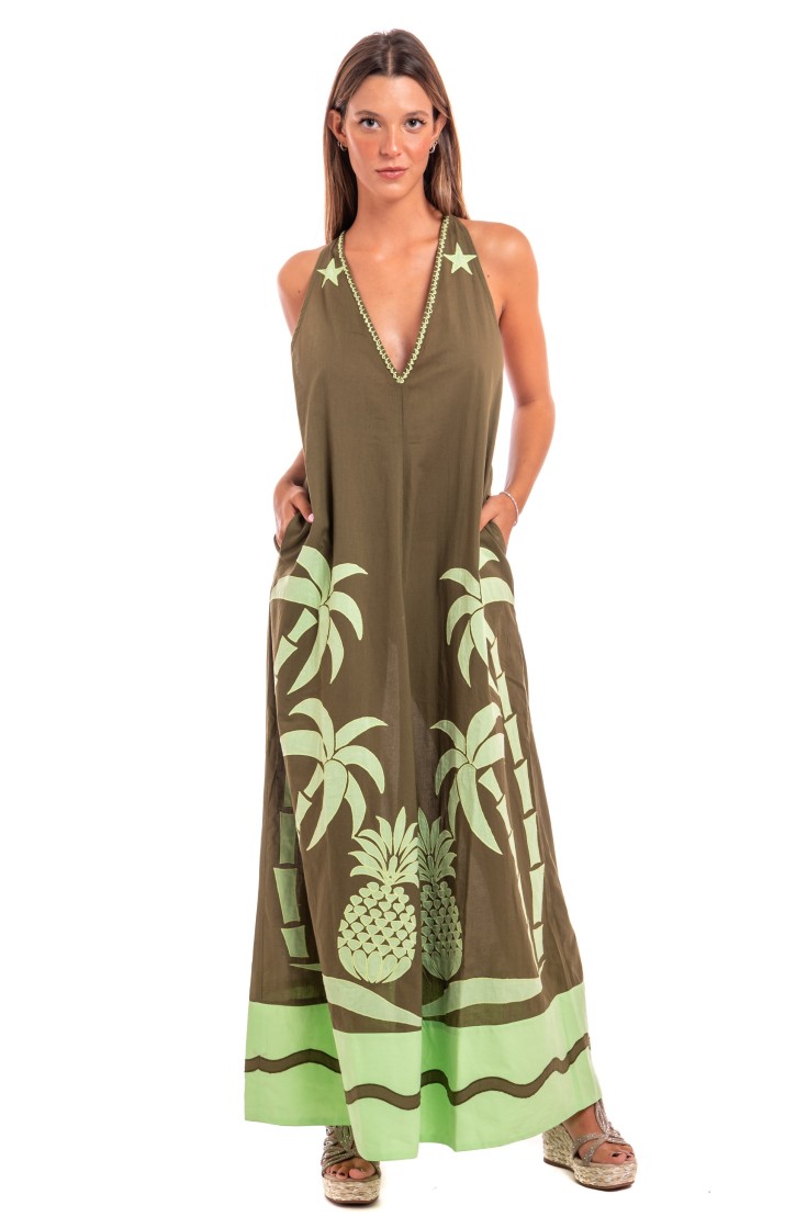 Pineapple Patch Embroidered Cotton Longline Dress