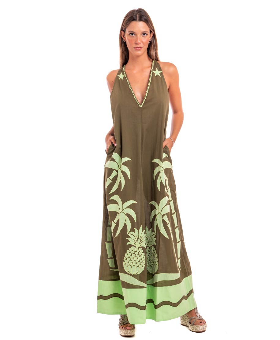 Pineapple Patch Embroidered Cotton Longline Dress