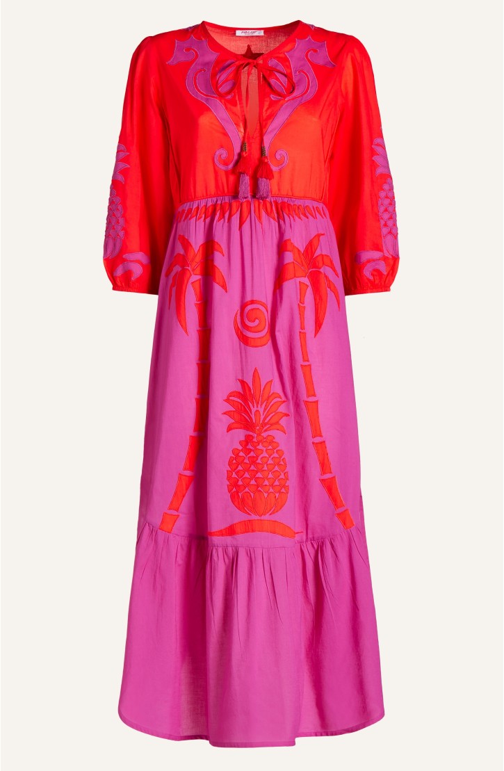 Pineapple Patch Cotton Long Sleeve Embroidered Dress