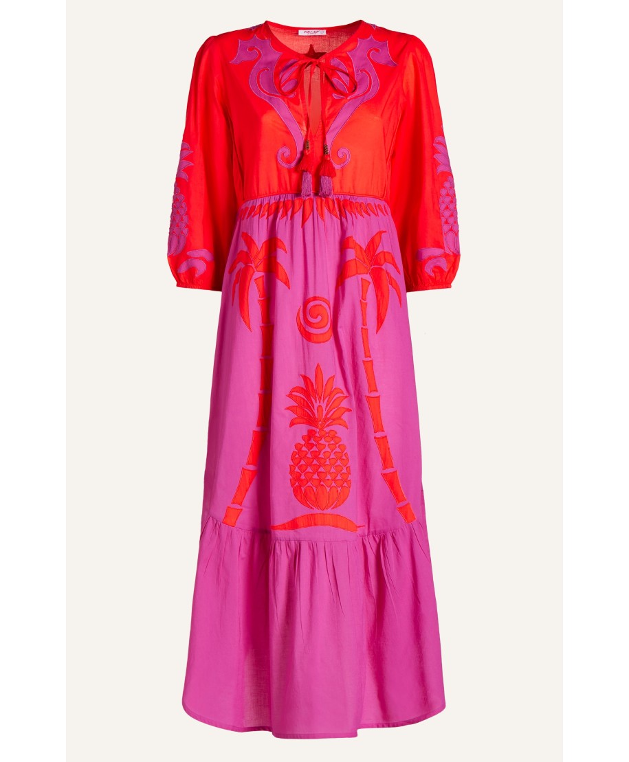 Pineapple Patch Cotton Long Sleeve Embroidered Dress