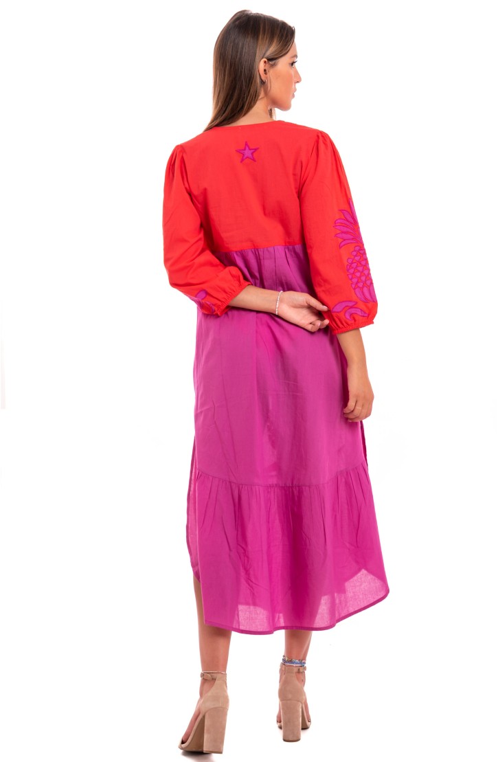 Pineapple Patch Cotton Long Sleeve Embroidered Dress