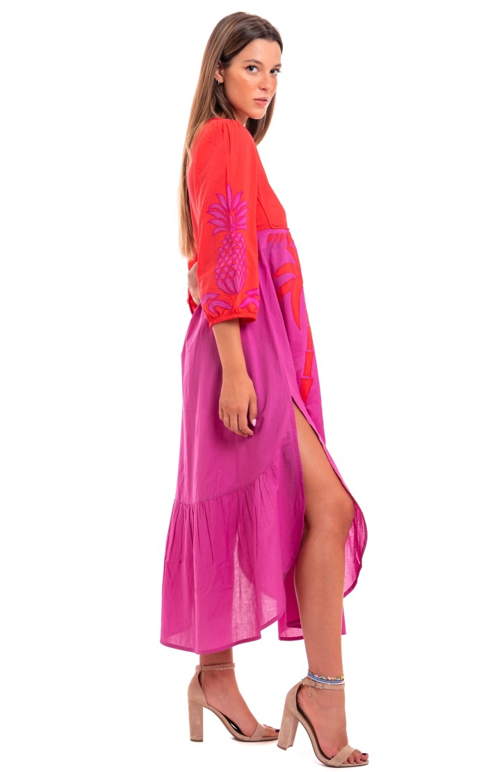 Pineapple Patch Cotton Long Sleeve Embroidered Dress