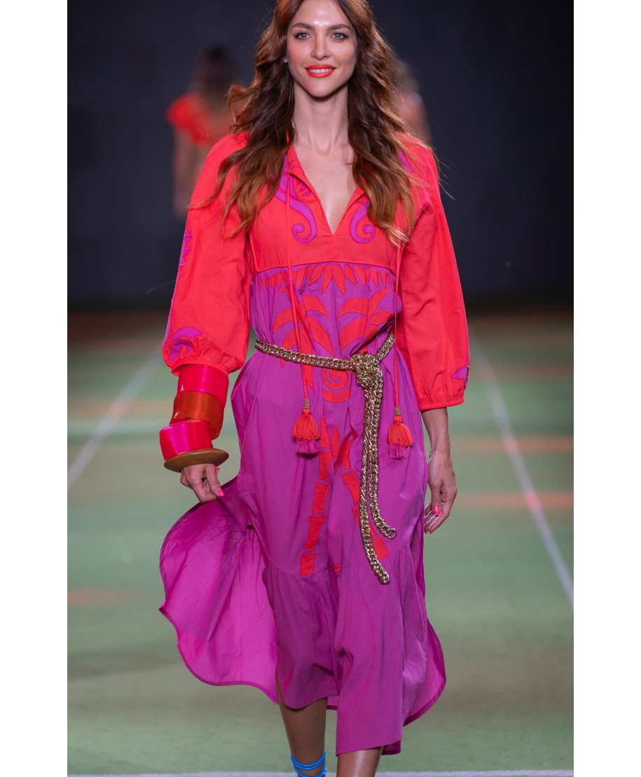 Pineapple Patch Cotton Long Sleeve Embroidered Dress