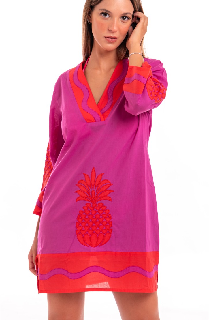 Pineapple Patch Embroidered Tunic In Cotton