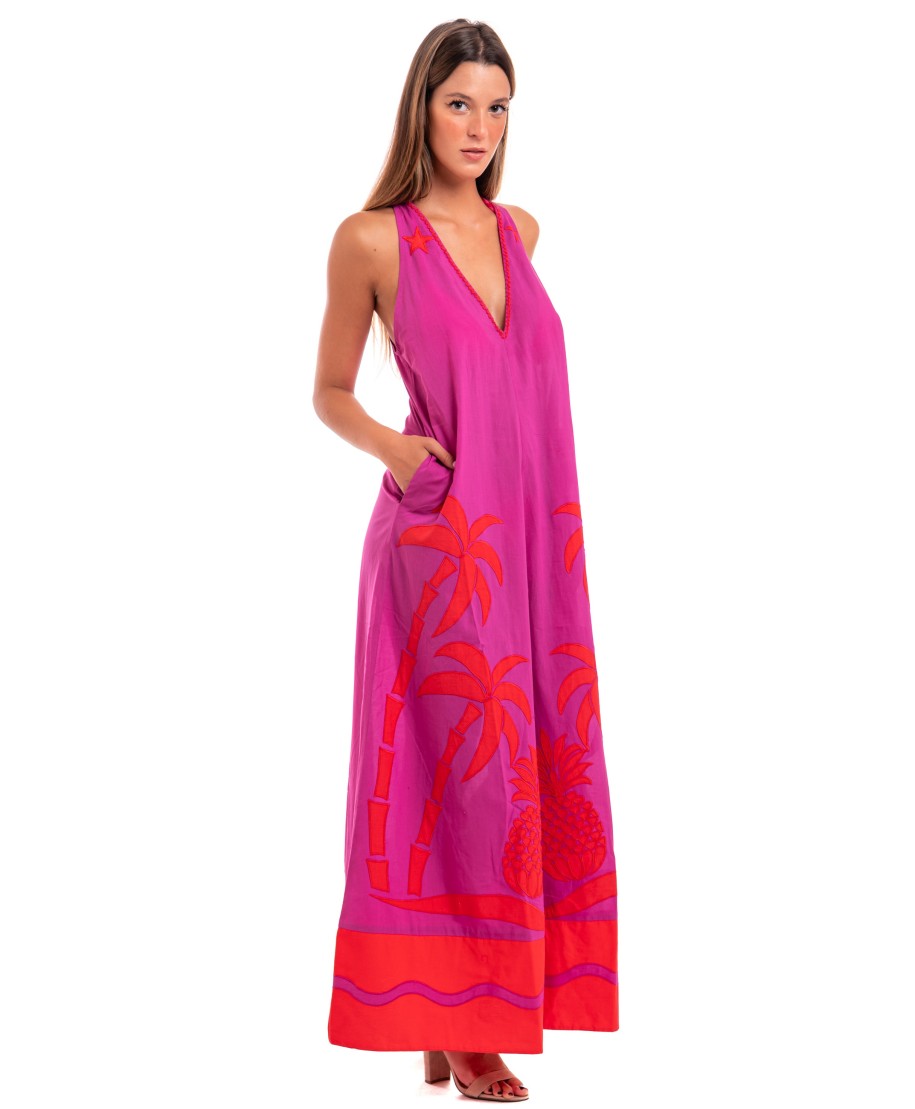 Pineapple Patch Embroidered Cotton Longline Dress