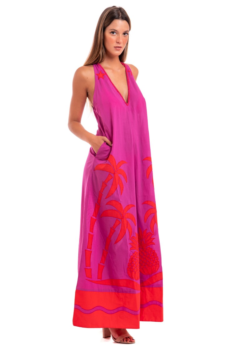 Pineapple Patch Embroidered Cotton Longline Dress