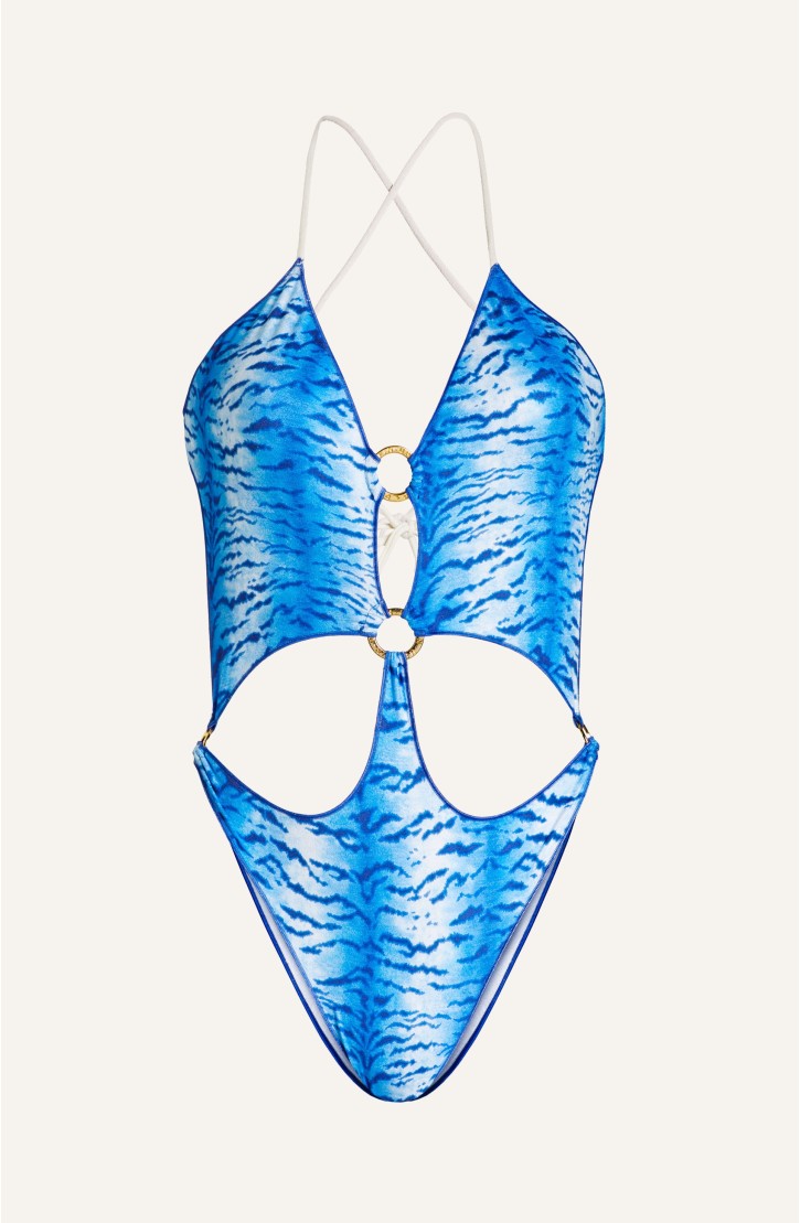 One-piece Swimsuit With Tiger Print Rings