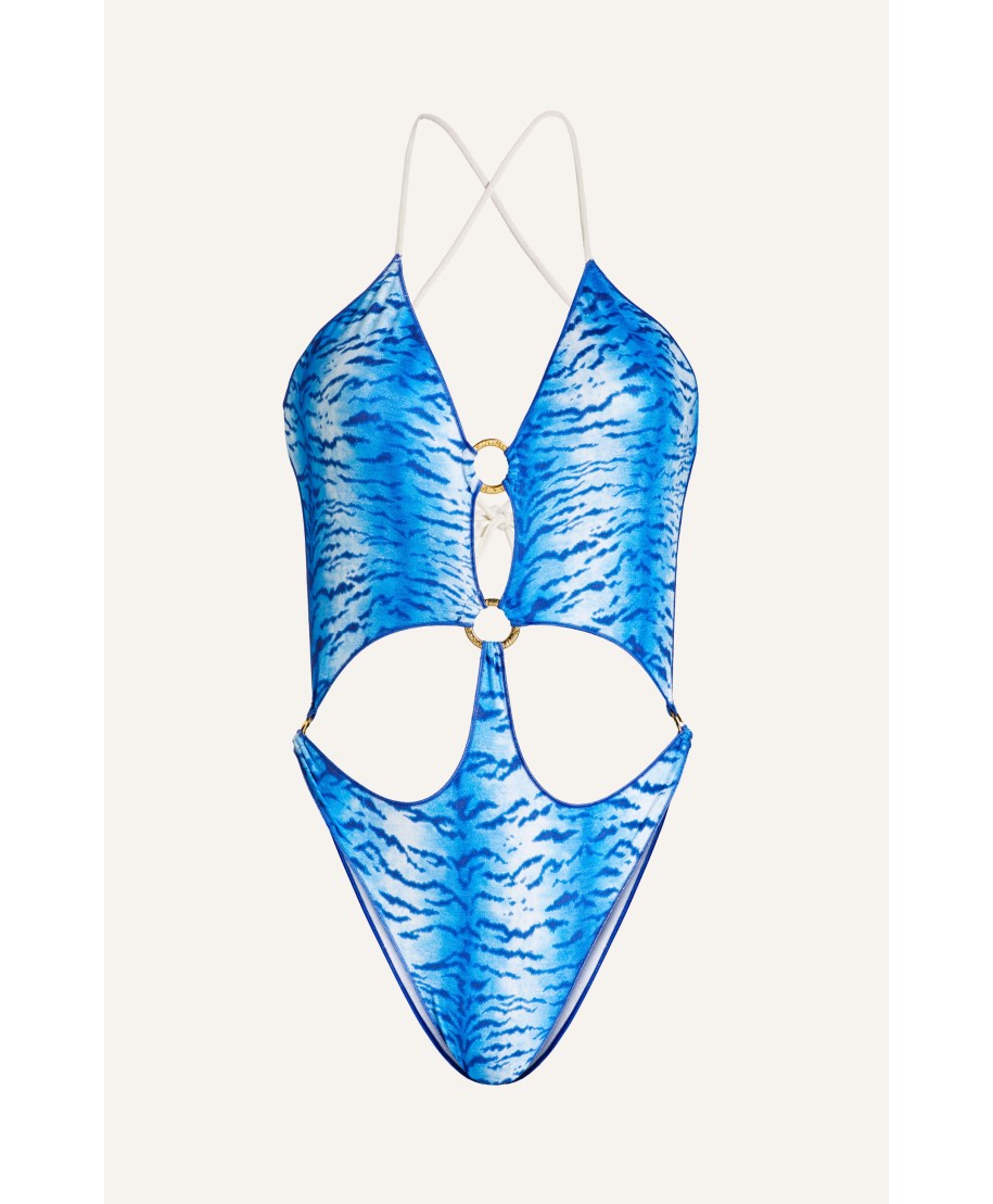 One-piece Swimsuit With Tiger Print Rings