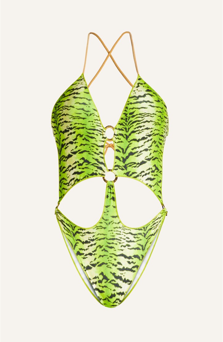 One-piece Swimsuit With Tiger Print Rings