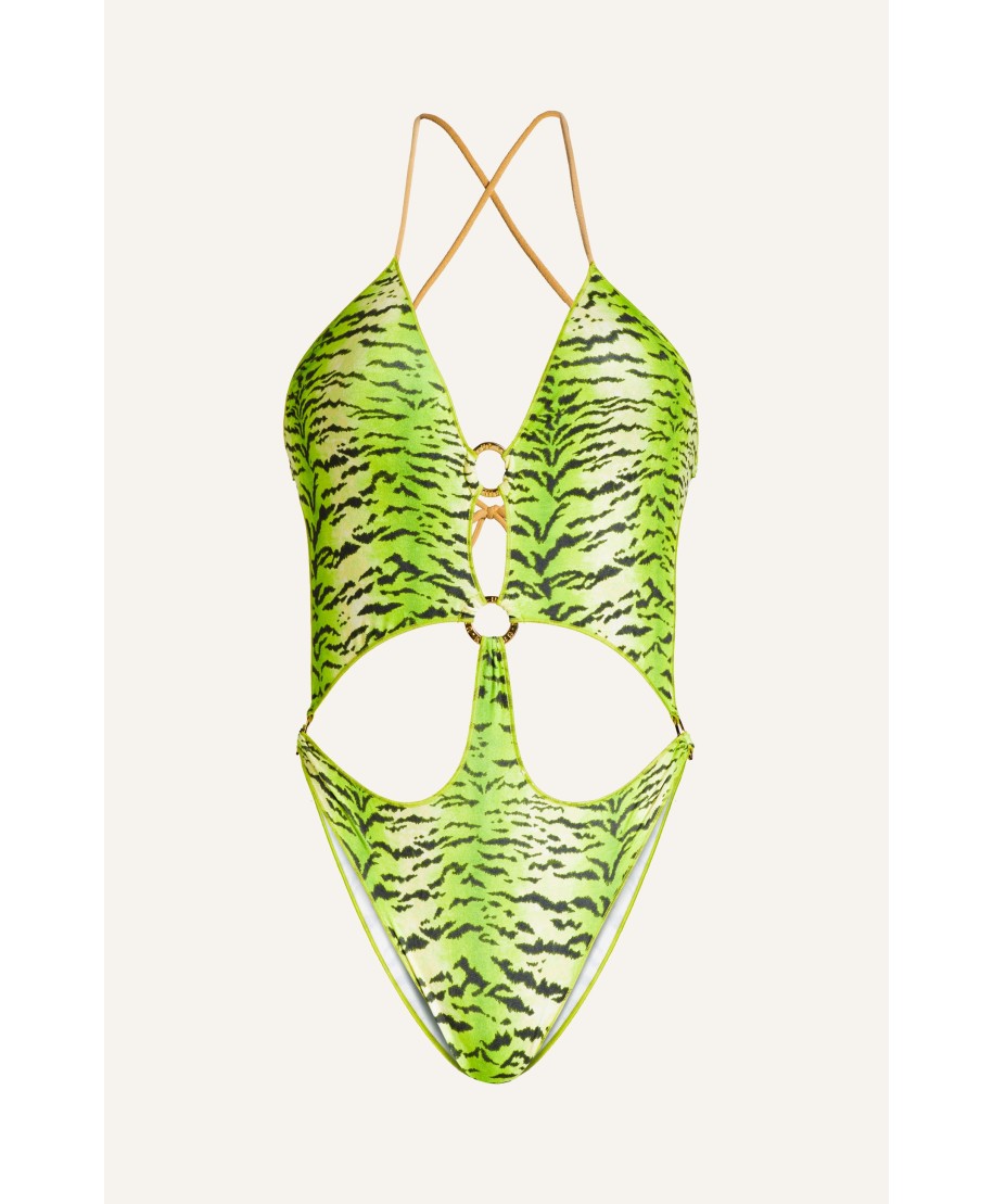 One-piece Swimsuit With Tiger Print Rings