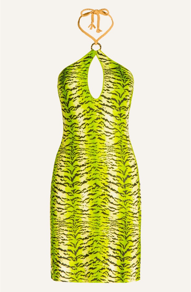 Dress Mono Shoulder Simil Suade Tiger Print