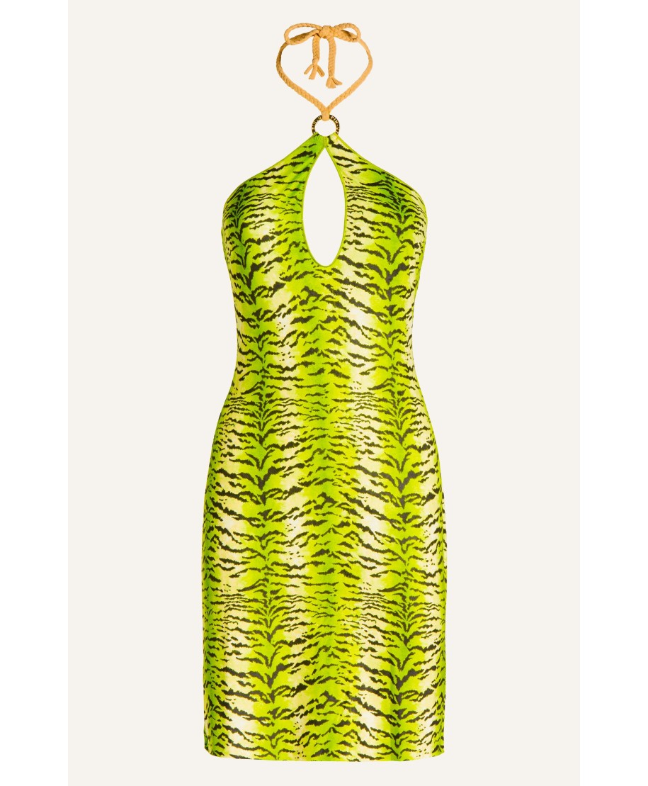 Dress Mono Shoulder Simil Suade Tiger Print