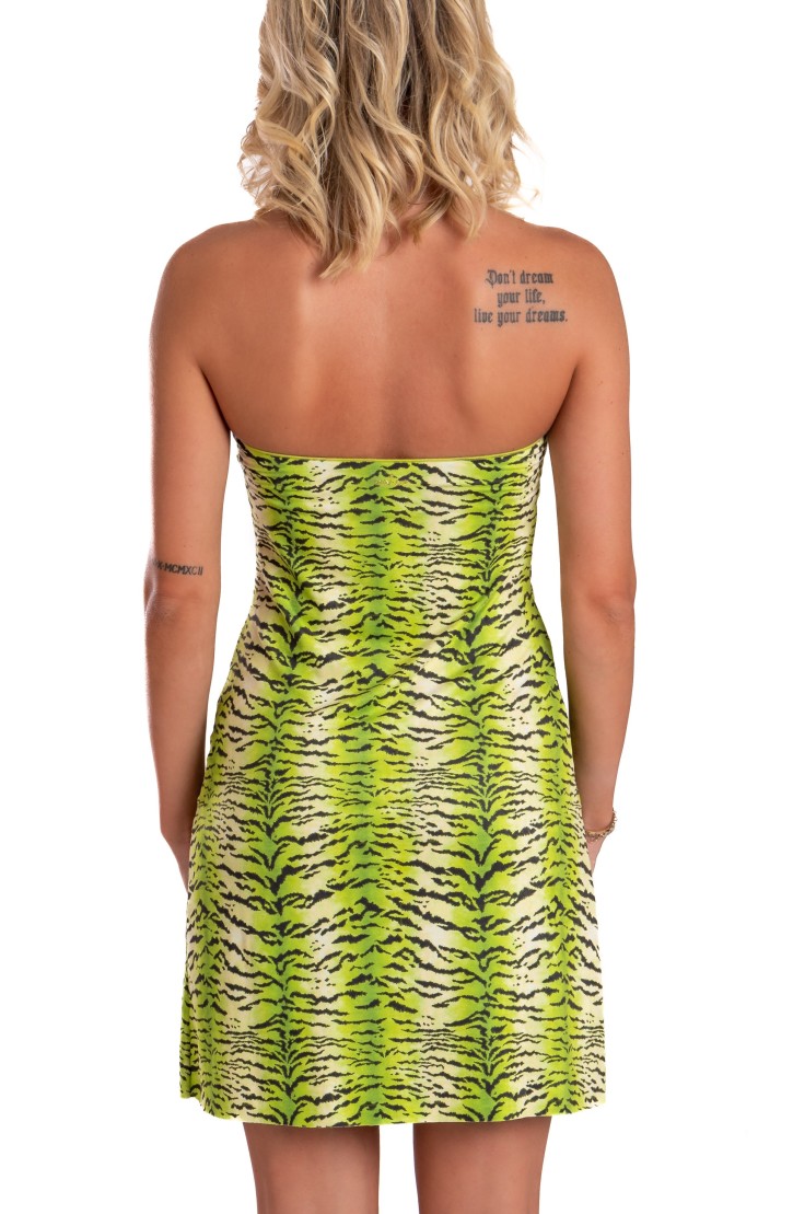 Dress Mono Shoulder Simil Suade Tiger Print