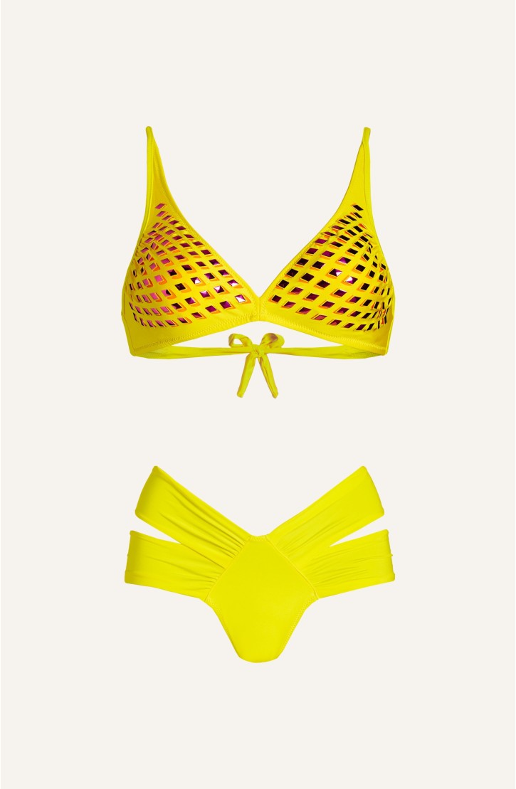 Bikini Brassiere Mirrors Laser Solid Colour
