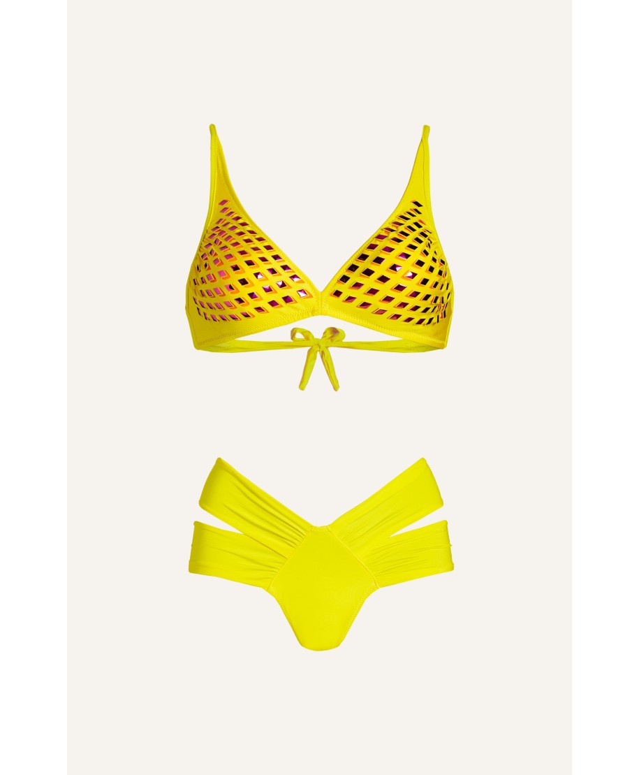 Bikini Brassiere Mirrors Laser Solid Colour