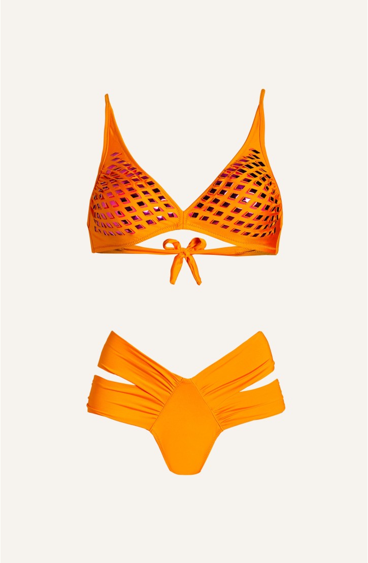 Bikini Brassiere Mirrors Laser Solid Colour