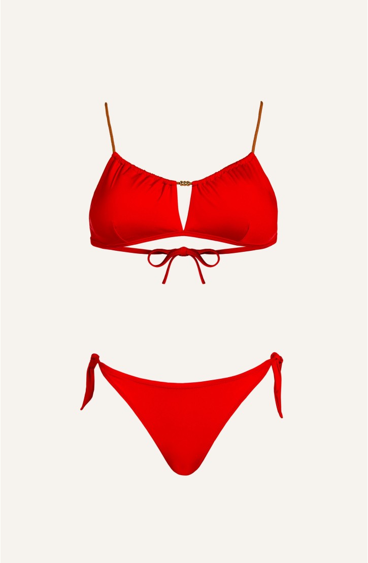 Bikini Fascia con Perline Tinta Unita
