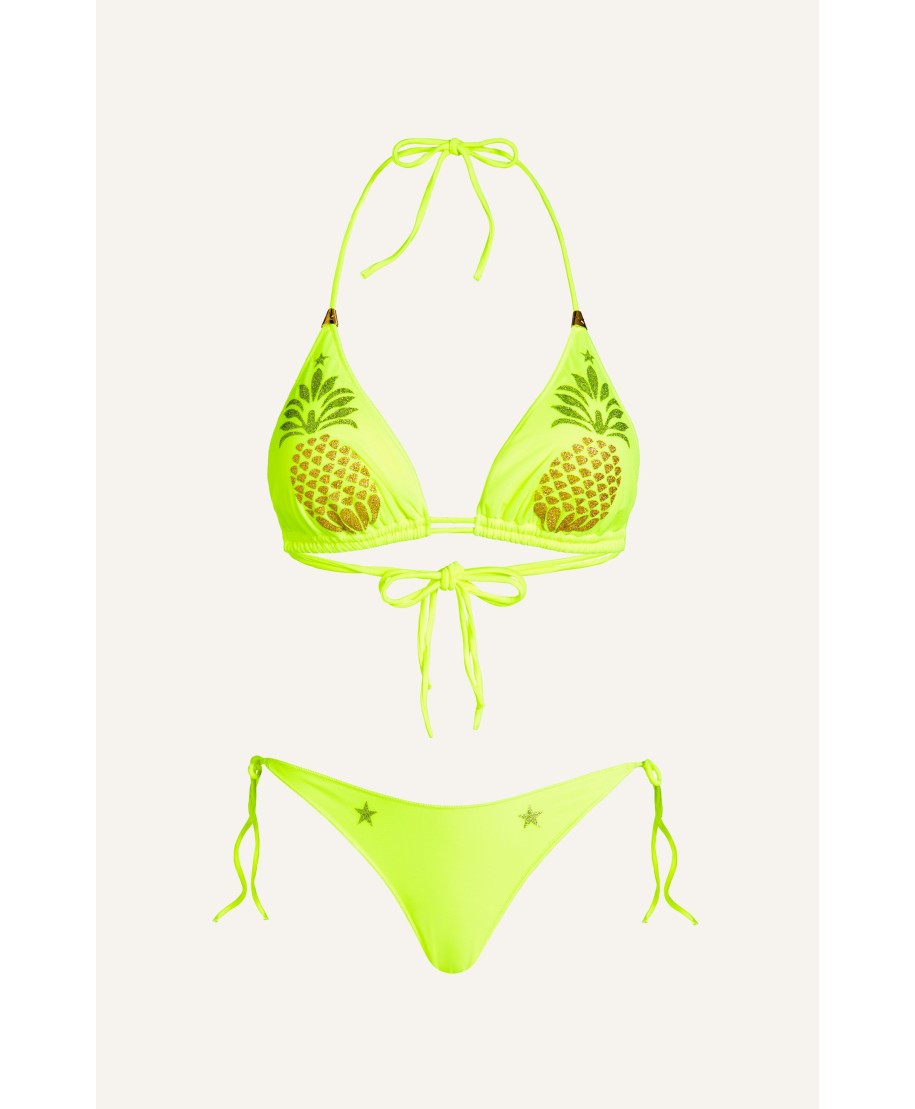 Triangle Bikini Padded Tulle Pineapple Print Lurex