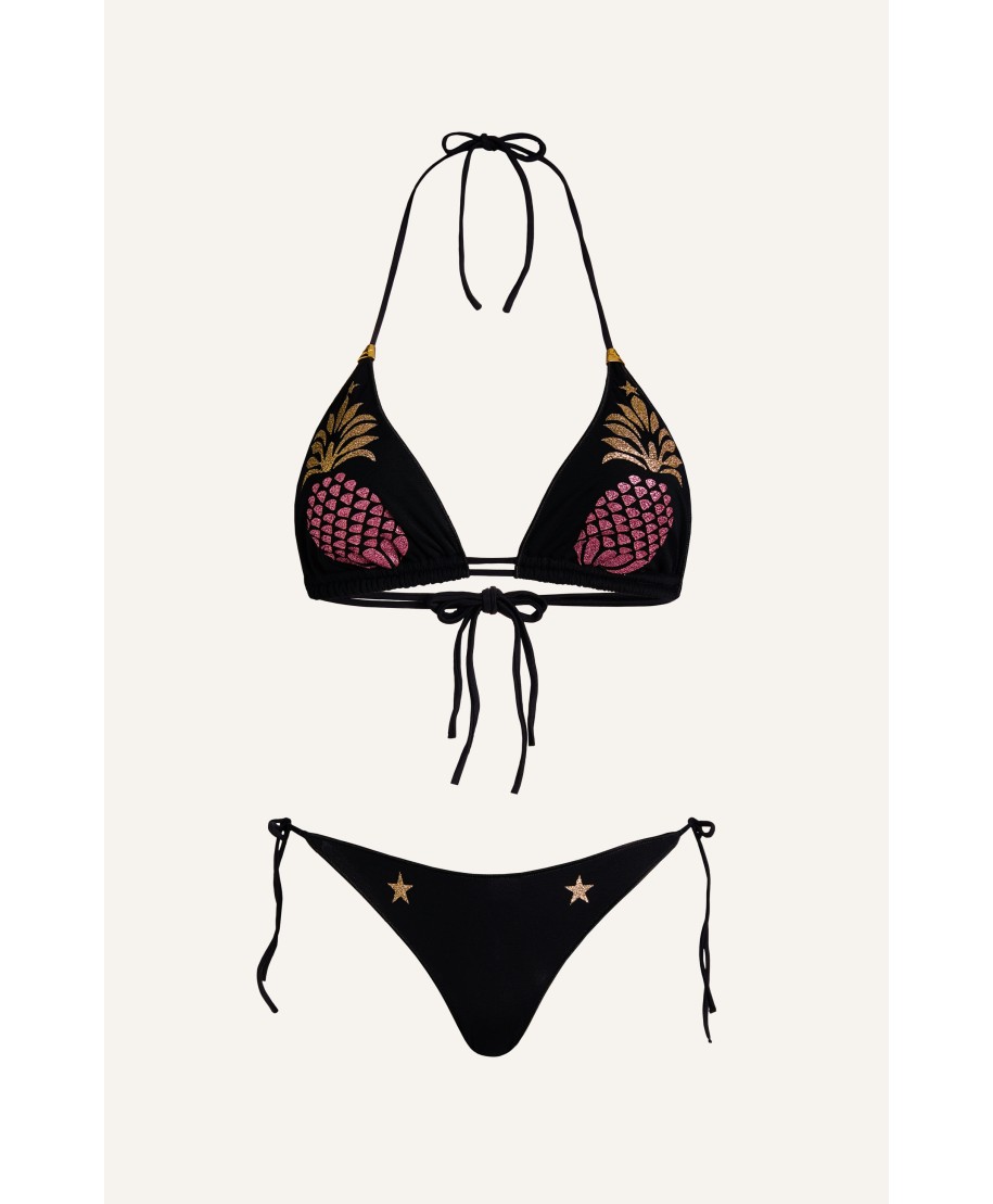 Triangle Bikini Padded Tulle Pineapple Print Lurex