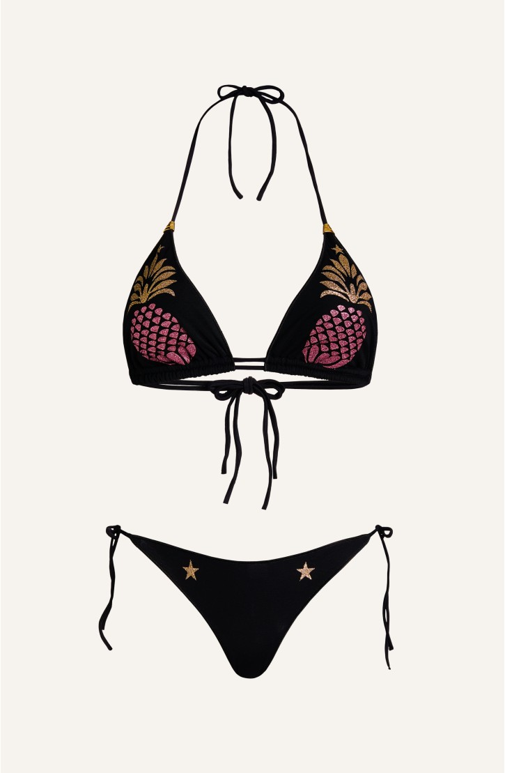 Triangle Bikini Padded Tulle Pineapple Print Lurex