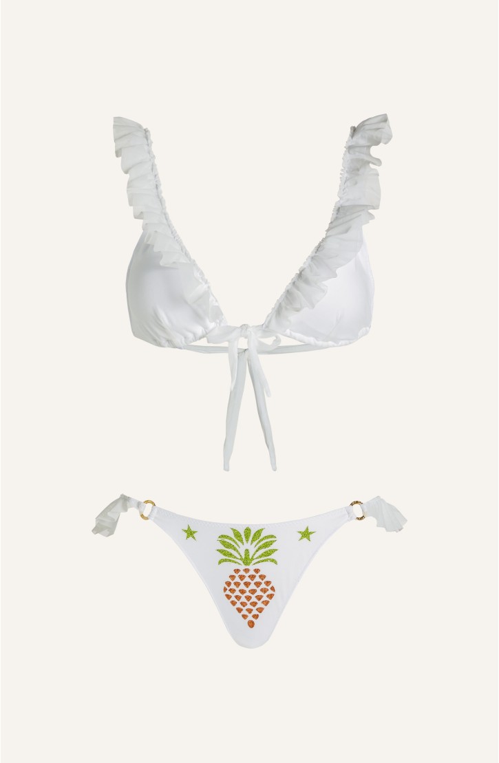 Sailing Triangle Bikini With Rouge Tulle Pineapple Print Lurex