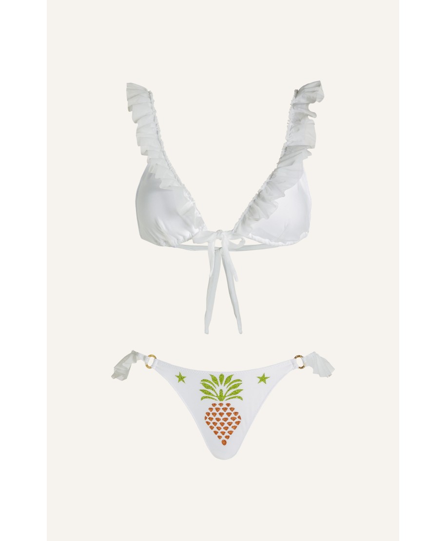 Sailing Triangle Bikini With Rouge Tulle Pineapple Print Lurex