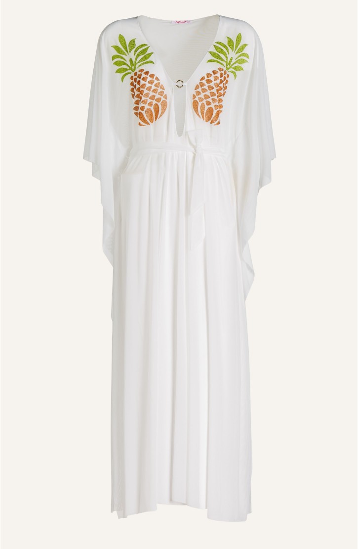 Tulle Caftan With Lurex Pineapple And Lycra Strap