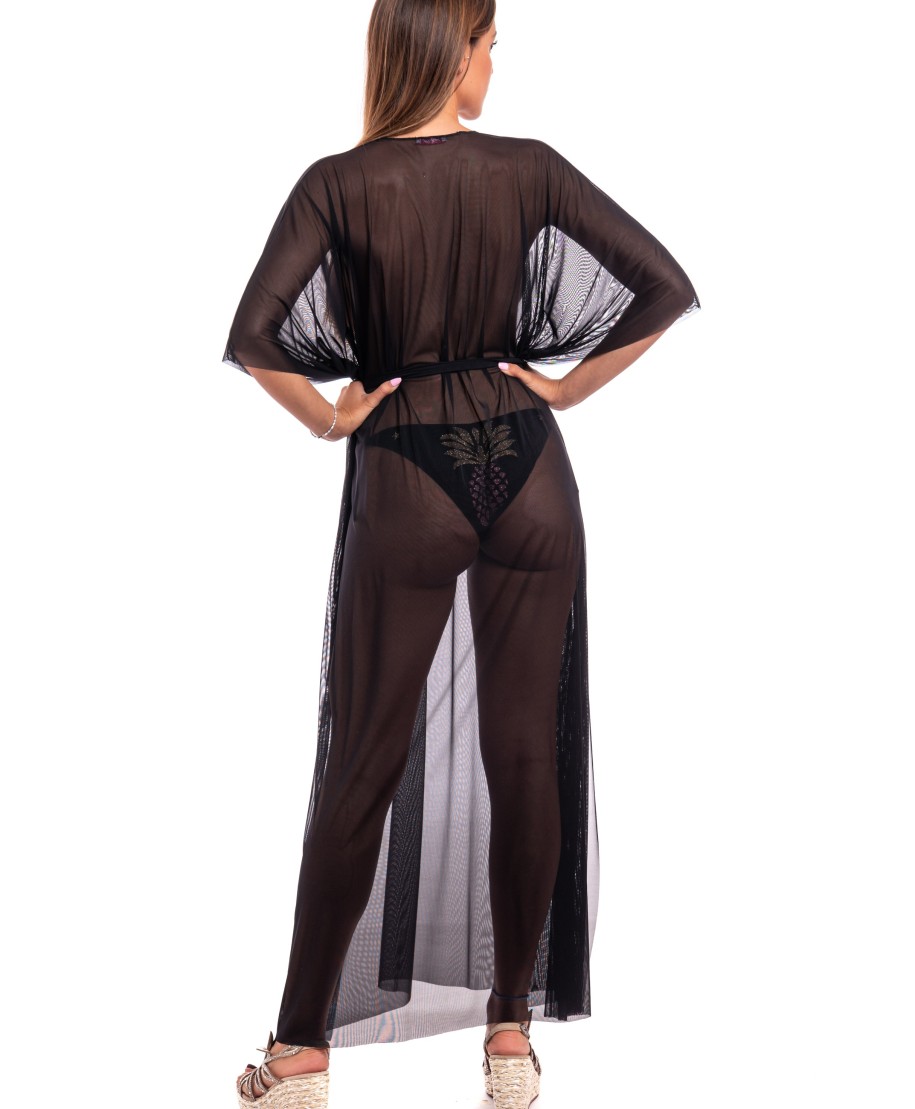 Tulle Caftan With Lurex Pineapple And Lycra Strap